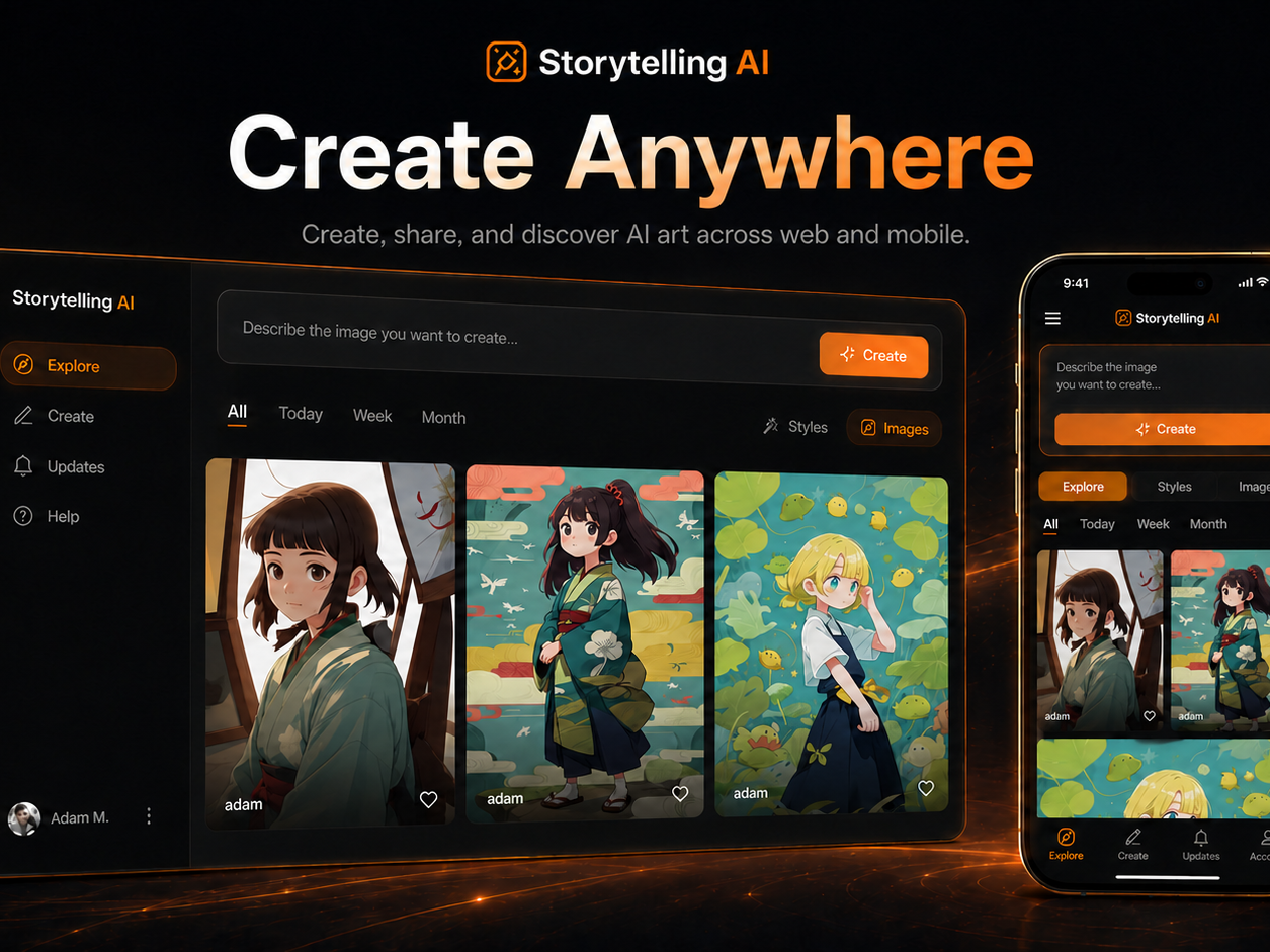 הממשק של Storytelling AI ליצירה ולגילוי של אמנות מבוססת AI